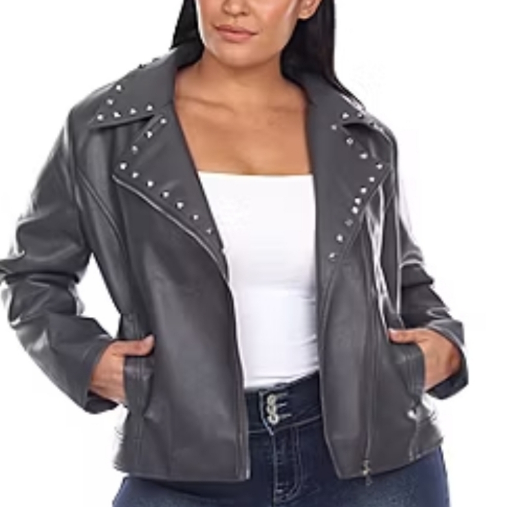 White Mark‎ Women's Faux Leather Studded Biker Jacket Sz 1X